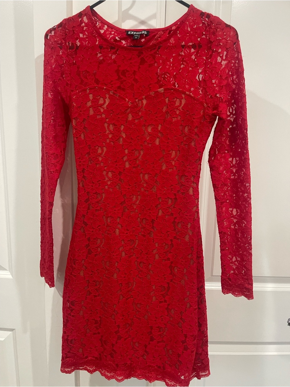Express Red Lace Long-Sleeve Sheath Dress